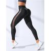 imageMakeMeChic Womens High Waist Skinny Sheer Mesh Insert Workout Leggings Yoga TightsBlack B