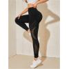 imageMakeMeChic Womens High Waist Skinny Sheer Mesh Insert Workout Leggings Yoga TightsBlack Cc