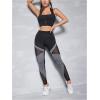 imageMakeMeChic Womens High Waist Skinny Sheer Mesh Insert Workout Leggings Yoga TightsBlack and Grey
