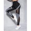 imageMakeMeChic Womens High Waist Skinny Sheer Mesh Insert Workout Leggings Yoga TightsBlack and Grey