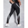 imageMakeMeChic Womens High Waist Skinny Sheer Mesh Insert Workout Leggings Yoga TightsBlack and Grey