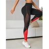 imageMakeMeChic Womens High Waist Skinny Sheer Mesh Insert Workout Leggings Yoga TightsBlack and Orange