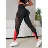 imageMakeMeChic Womens High Waist Skinny Sheer Mesh Insert Workout Leggings Yoga TightsBlack and Orange