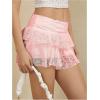 imageMakeMeChic Womens Lace Mini Skirt with Shorts Leopard Ruffle Skirt SkortPink