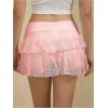 imageMakeMeChic Womens Lace Mini Skirt with Shorts Leopard Ruffle Skirt SkortPink