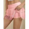 imageMakeMeChic Womens Lace Mini Skirt with Shorts Leopard Ruffle Skirt SkortPink