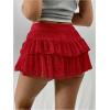 imageMakeMeChic Womens Lace Mini Skirt with Shorts Leopard Ruffle Skirt SkortRed
