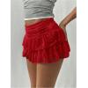 imageMakeMeChic Womens Lace Mini Skirt with Shorts Leopard Ruffle Skirt SkortRed