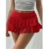 imageMakeMeChic Womens Lace Mini Skirt with Shorts Leopard Ruffle Skirt SkortRed
