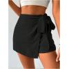 imageMakeMeChic Womens Mini Wrap Shorts Elastic High Waisted Knot Front Skort Shorts SkirtBlack