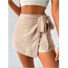 imageMakeMeChic Womens Mini Wrap Shorts Elastic High Waisted Knot Front Skort Shorts SkirtKhaki