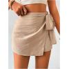 imageMakeMeChic Womens Mini Wrap Shorts Elastic High Waisted Knot Front Skort Shorts SkirtKhaki