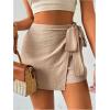 imageMakeMeChic Womens Mini Wrap Shorts Elastic High Waisted Knot Front Skort Shorts SkirtKhaki