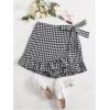 imageMakeMeChic Womens Plaid Gingham Elastic Waist Ruffle Trim Wrap Tie Side Summer ShortsBlack and White