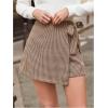 imageMakeMeChic Womens Plaid Shorts Wrap Front Bow Knot Tie Side Work Office Skort ShortKhaki