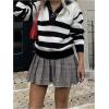 imageMakeMeChic Womens Pleated Mini Skirt Plaid Print Flared Hem A Line Belted Preppy Short SkirtsBrown