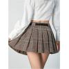 imageMakeMeChic Womens Pleated Mini Skirt Plaid Print Flared Hem A Line Belted Preppy Short SkirtsCoffee Brown