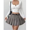 imageMakeMeChic Womens Pleated Mini Skirt Plaid Print Flared Hem A Line Belted Preppy Short SkirtsMulticolor