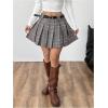 imageMakeMeChic Womens Pleated Mini Skirt Plaid Print Flared Hem A Line Belted Preppy Short SkirtsMulticolor