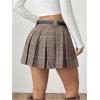 imageMakeMeChic Womens Pleated Mini Skirt Plaid Print Flared Hem A Line Belted Preppy Short SkirtsMulticolor a