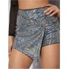 imageMakeMeChic Womens Sequin Skort Metallic Ring Linked Wrap Front Y2K Rave Sparkly Shorts SkortsBlack