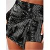 imageMakeMeChic Womens Sequin Skort Metallic Ring Linked Wrap Front Y2K Rave Sparkly Shorts SkortsBlack a