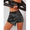 imageMakeMeChic Womens Sequin Skort Metallic Ring Linked Wrap Front Y2K Rave Sparkly Shorts SkortsBlack a
