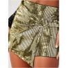 imageMakeMeChic Womens Sequin Skort Metallic Ring Linked Wrap Front Y2K Rave Sparkly Shorts SkortsGold