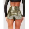 imageMakeMeChic Womens Sequin Skort Metallic Ring Linked Wrap Front Y2K Rave Sparkly Shorts SkortsGold
