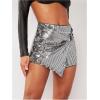 imageMakeMeChic Womens Sequin Skort Metallic Ring Linked Wrap Front Y2K Rave Sparkly Shorts SkortsMulticolor