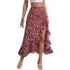 imageMakeMeChic Womens Boho Floral High Waisted Ruffle Skirt Split Thigh Swing Summer Maxi Long SkirtMaroon