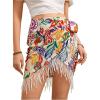 imageMakeMeChic Womens Floral Tie Side Wrap Tassel Mini Skirt Cover Up Beach SkirtMulticolor a