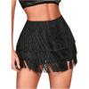 imageMakeMeChic Womens Fringe Trim Shorts Tiered Layer Tassle Elastic Waist A Line Beach SkortsBlack