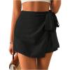 imageMakeMeChic Womens Mini Wrap Shorts Elastic High Waisted Knot Front Skort Shorts SkirtBlack