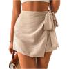 imageMakeMeChic Womens Mini Wrap Shorts Elastic High Waisted Knot Front Skort Shorts SkirtKhaki
