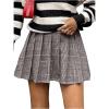 imageMakeMeChic Womens Pleated Mini Skirt Plaid Print Flared Hem A Line Belted Preppy Short SkirtsBrown