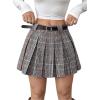 imageMakeMeChic Womens Pleated Mini Skirt Plaid Print Flared Hem A Line Belted Preppy Short SkirtsMulticolor