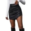 imageMakeMeChic Womens Ruched High Waisted Bodycon Pencil Mini Skirt Asymmetrical Fitted Short SkirtsBlack