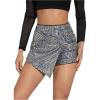 imageMakeMeChic Womens Sequin Skort Metallic Ring Linked Wrap Front Y2K Rave Sparkly Shorts SkortsBlack