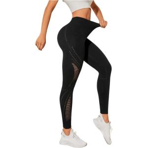 imageMakeMeChic Womens High Waist Skinny Sheer Mesh Insert Workout Leggings Yoga TightsBlack Cc