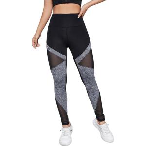 imageMakeMeChic Womens High Waist Skinny Sheer Mesh Insert Workout Leggings Yoga TightsBlack and Grey