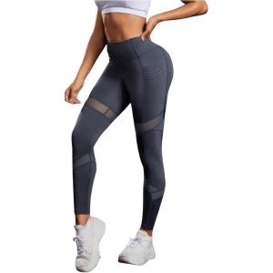 imageMakeMeChic Womens High Waist Skinny Sheer Mesh Insert Workout Leggings Yoga TightsDark Grey