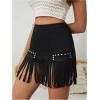 imageMakeMeChic Womens Faux Suede Fringe Hem Mini Skirt Studded Tassell Bodycon Short SkirtsBlack