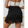 imageMakeMeChic Womens Faux Suede Fringe Hem Mini Skirt Studded Tassell Bodycon Short SkirtsBlack