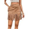 imageMakeMeChic Womens Faux Suede Fringe Hem Mini Skirt Studded Tassell Bodycon Short SkirtsBrown
