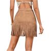 imageMakeMeChic Womens Faux Suede Fringe Hem Mini Skirt Studded Tassell Bodycon Short SkirtsBrown