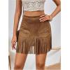 imageMakeMeChic Womens Faux Suede Fringe Hem Mini Skirt Studded Tassell Bodycon Short SkirtsChocolate Brown