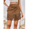 imageMakeMeChic Womens Faux Suede Fringe Hem Mini Skirt Studded Tassell Bodycon Short SkirtsChocolate Brown