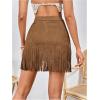 imageMakeMeChic Womens Faux Suede Fringe Hem Mini Skirt Studded Tassell Bodycon Short SkirtsChocolate Brown