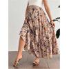 imageMakeMeChic Womens Maternity Skirt Floral Elastic Waist Ruffle Hem Layered Pregnancy Maxi SkirtsKhaki
